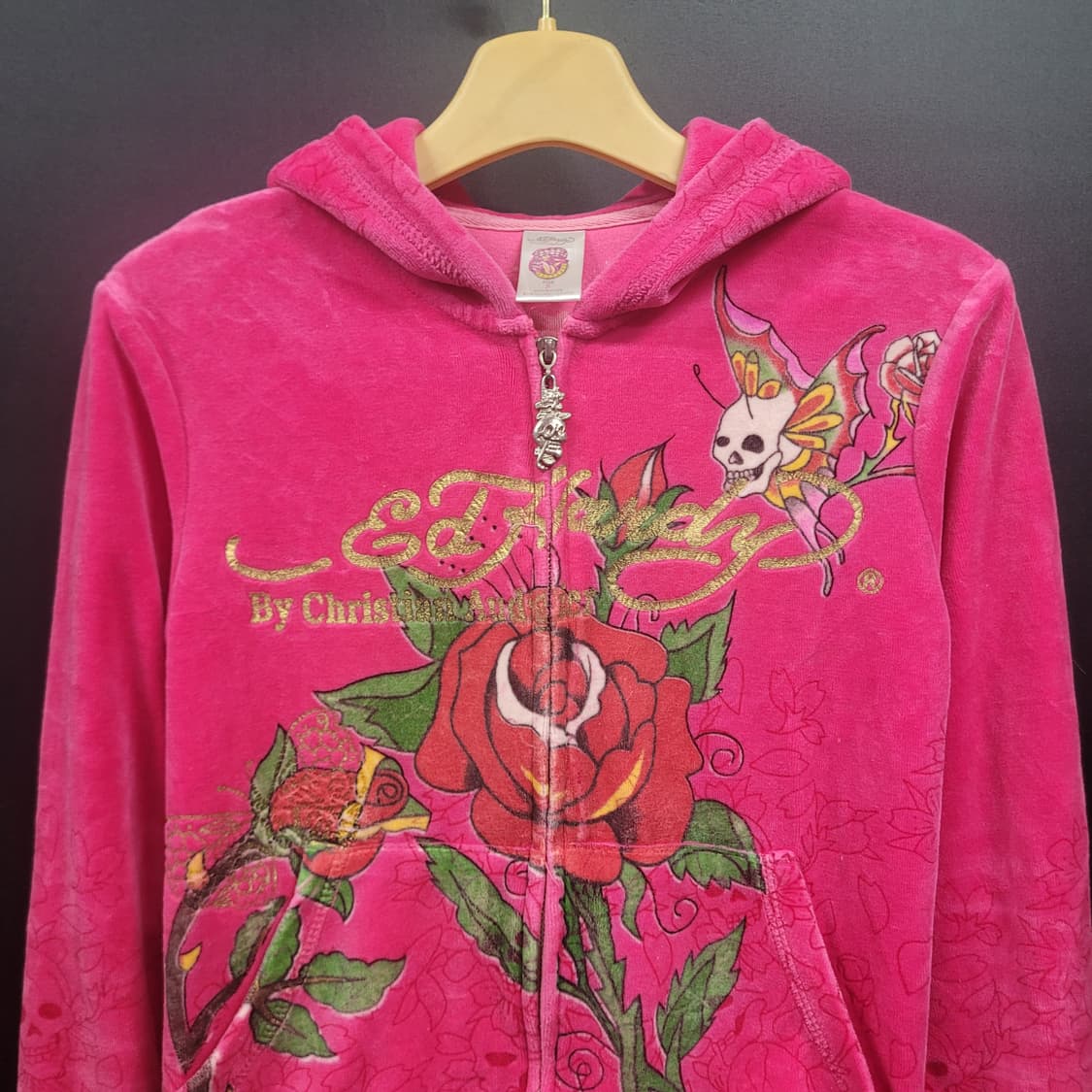 Ed Hardy 에드하디 올드스쿨 펑크 큐빅 벨루아 후드 집업 상품이미지2