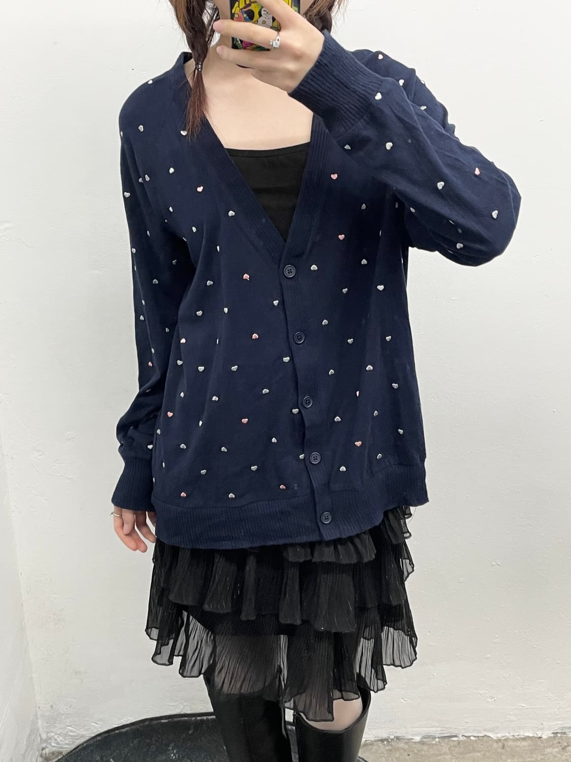러블리 하트 자수 루즈 가디건 상품이미지2