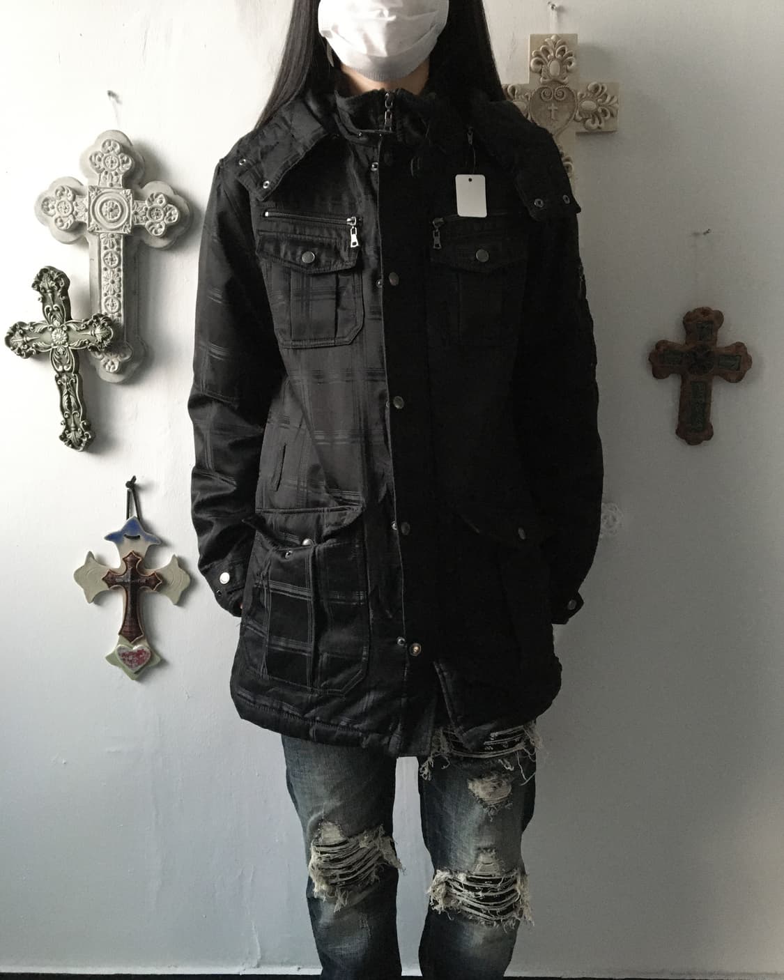 Check pattern high neck hood jacket 상품이미지6