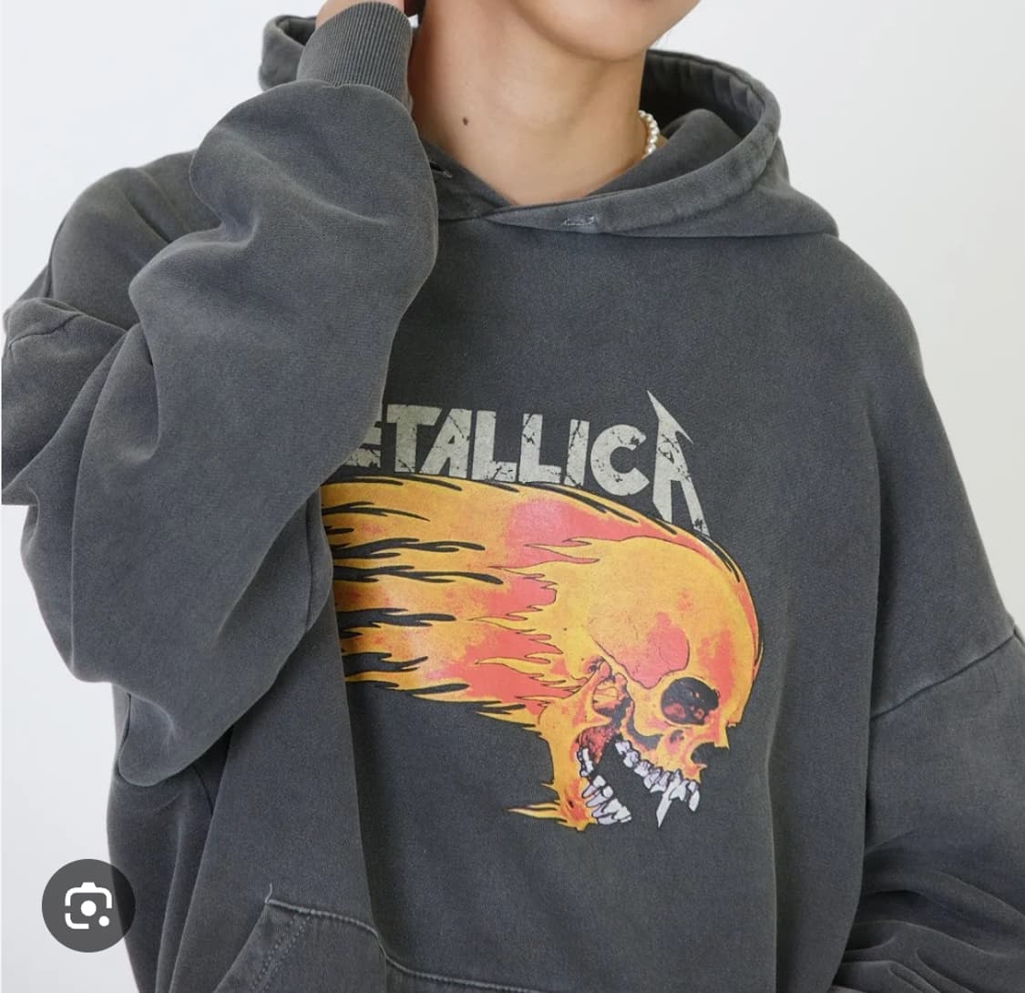 빈티지 메탈리카 해골 프린팅 후드티 그레이(free) 상품이미지1