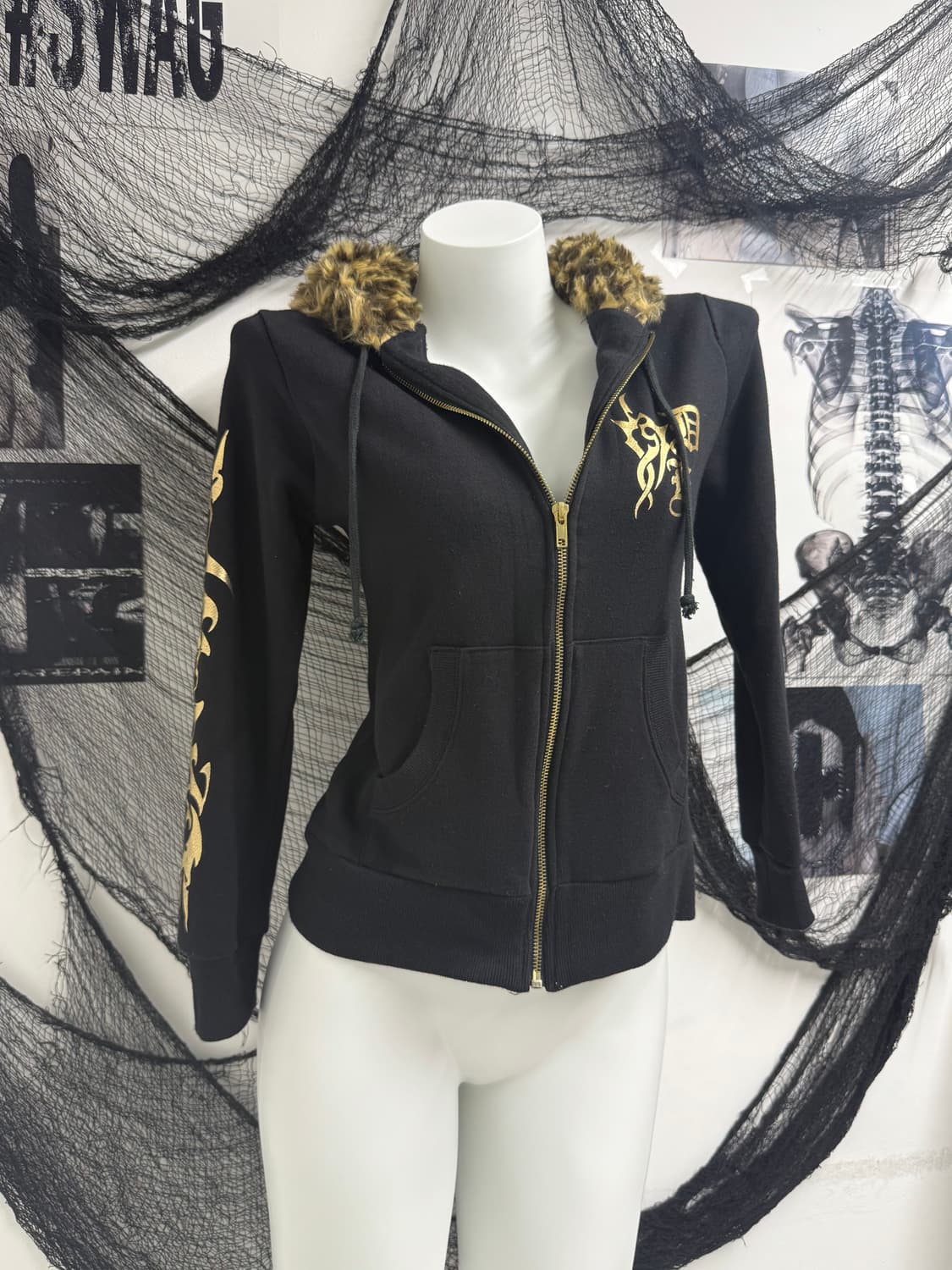 00s punk wing printing hood zip up 상품이미지5