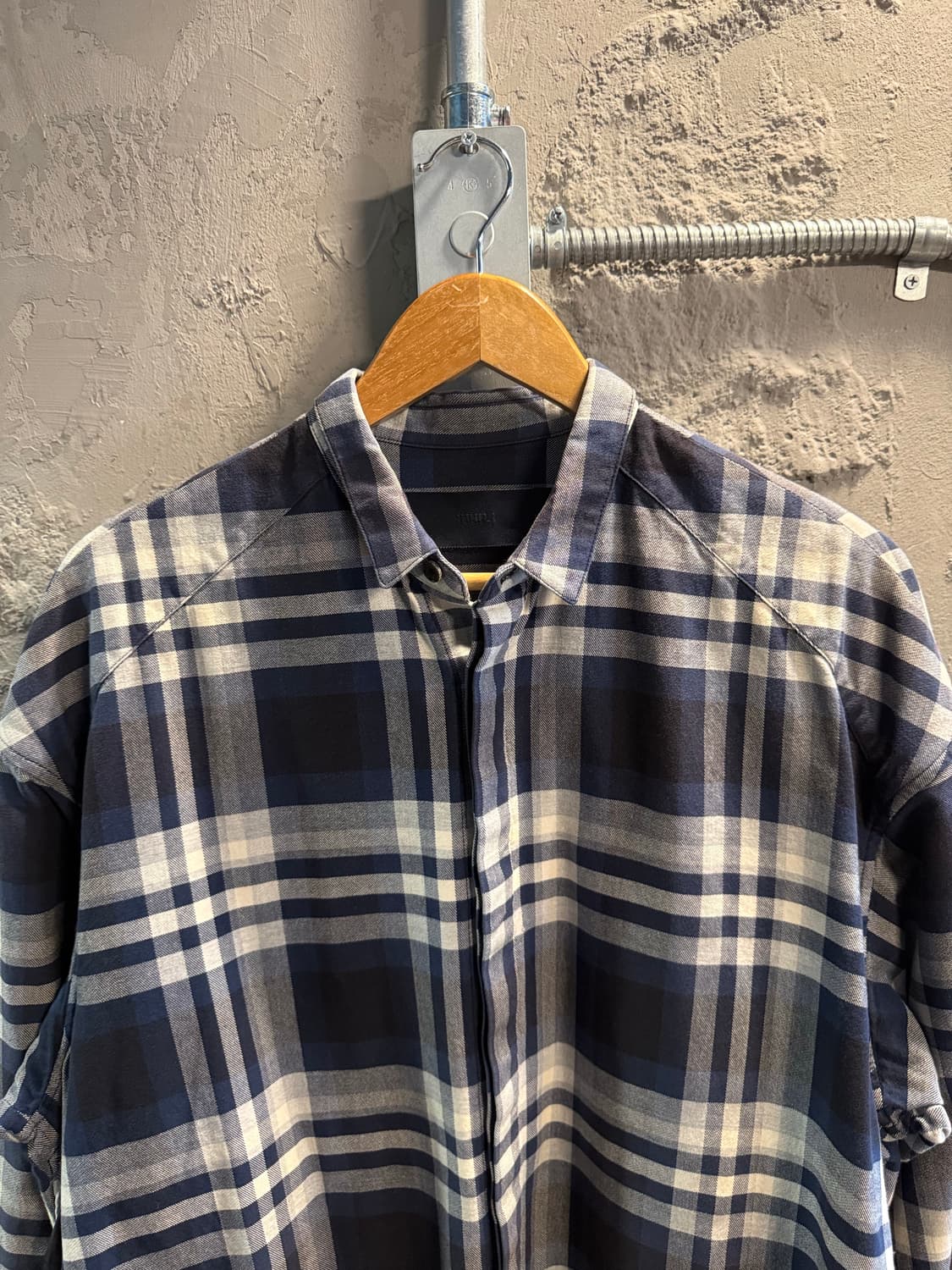 48 준지 JUUN.J 체크 스트링 블루종 셔츠 네이비 상품이미지5