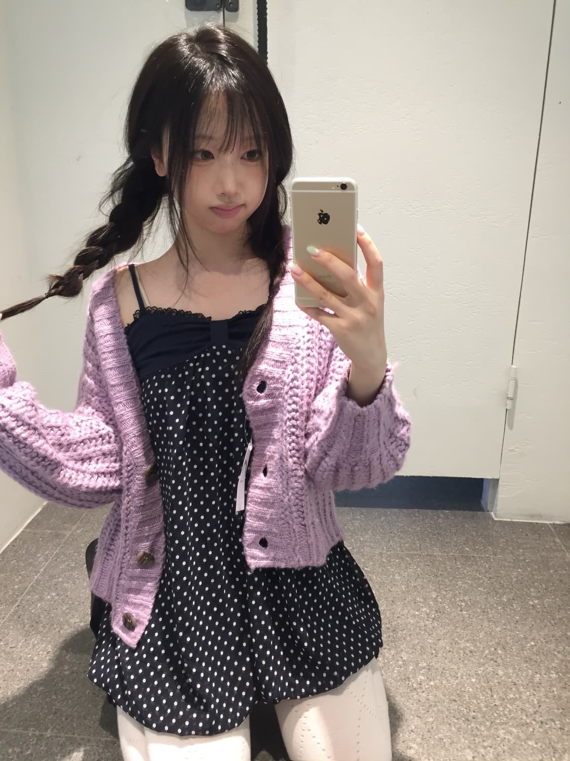 빈티지 네이비 퍼플 도트 숏팬츠 코디세트 상품이미지2