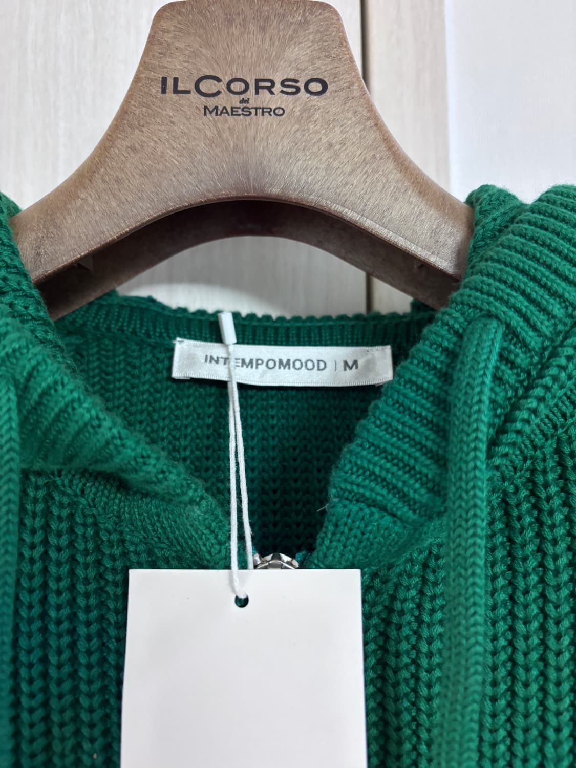 새상품) M 인템포무드 니트 후드집업 그린 상품이미지2