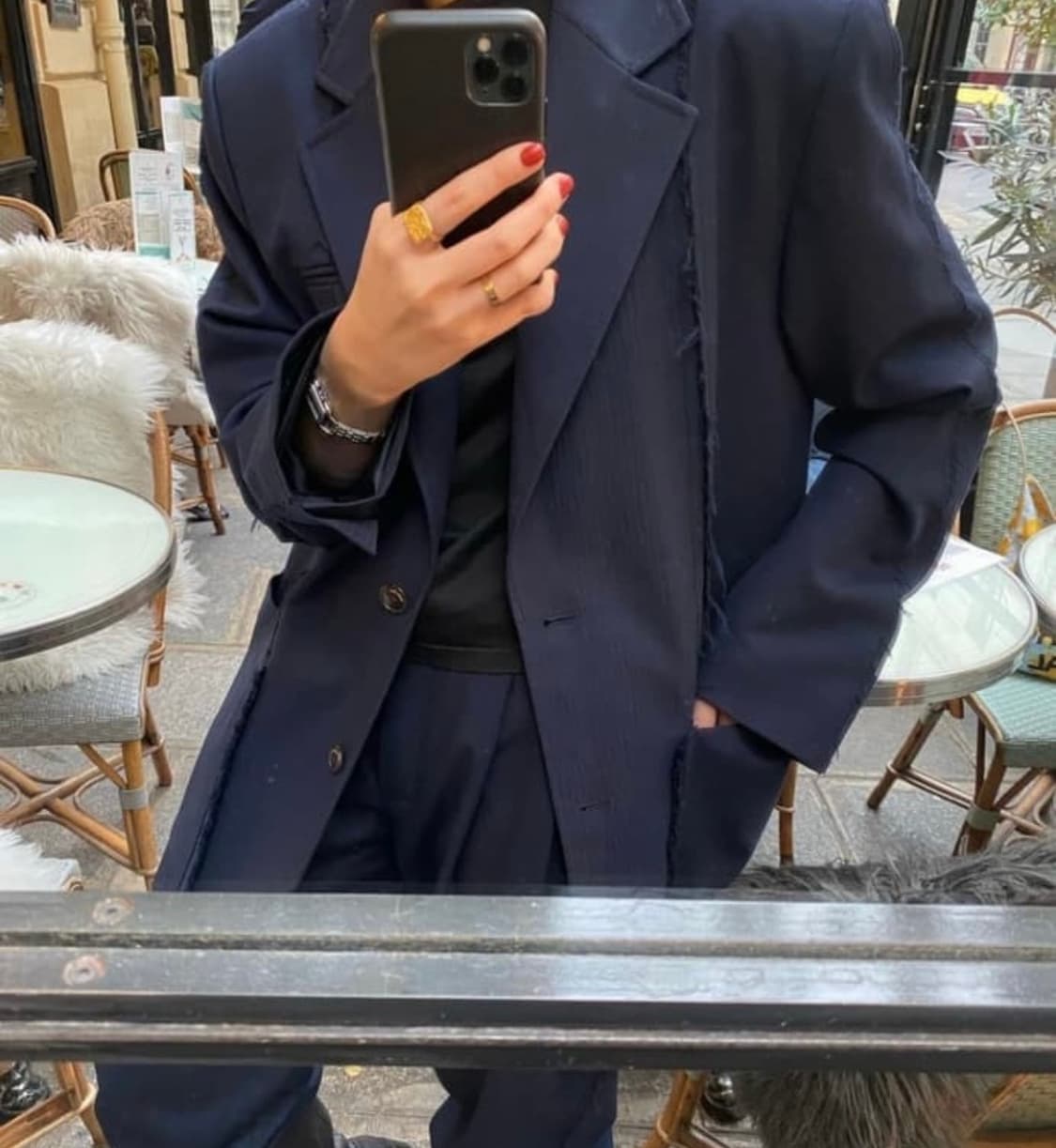 마뗑킴 러프자켓 네이비 상품이미지2