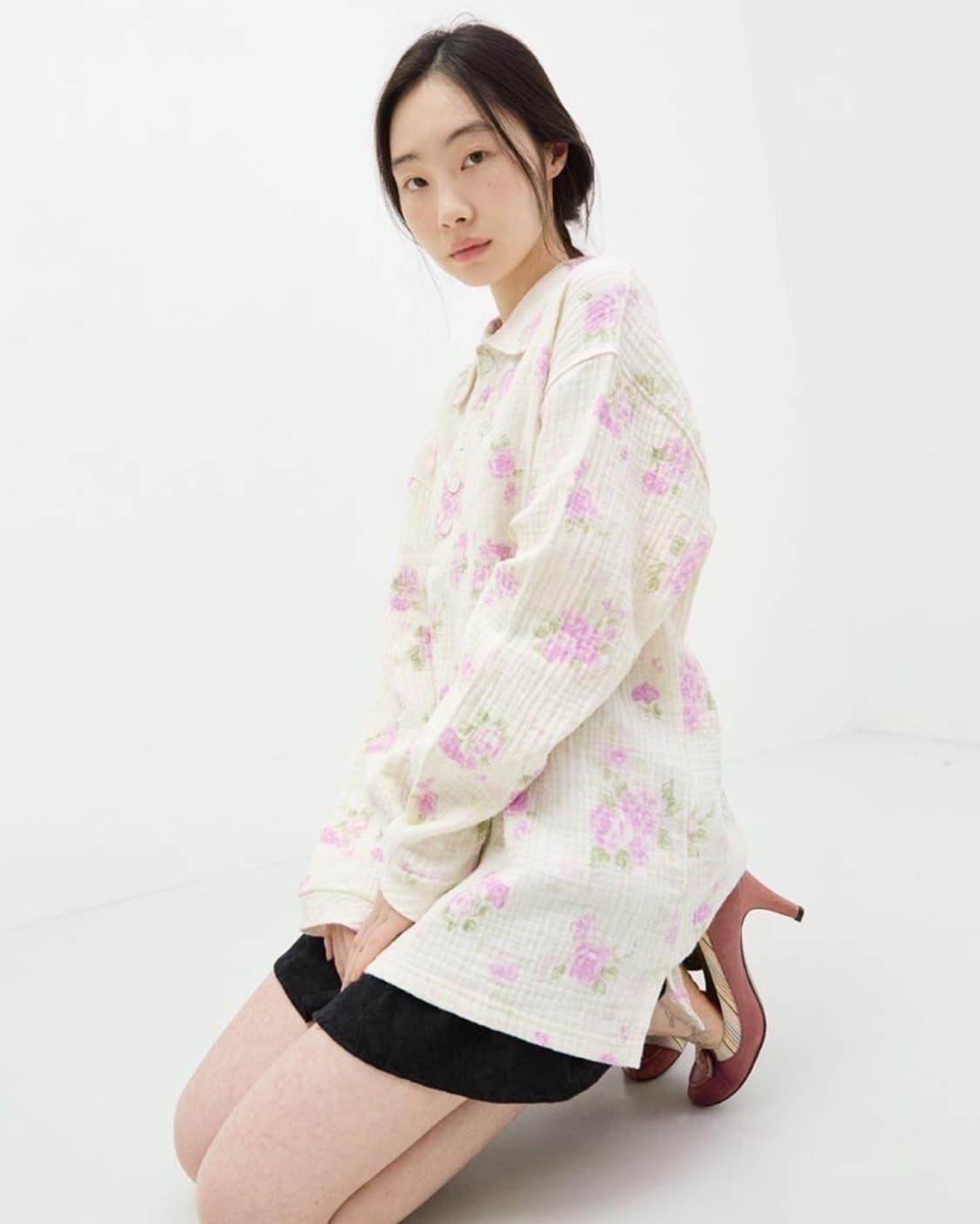 콜로신스 튤립 오버사이즈드 그랜마 로즈 셔츠 상품이미지1