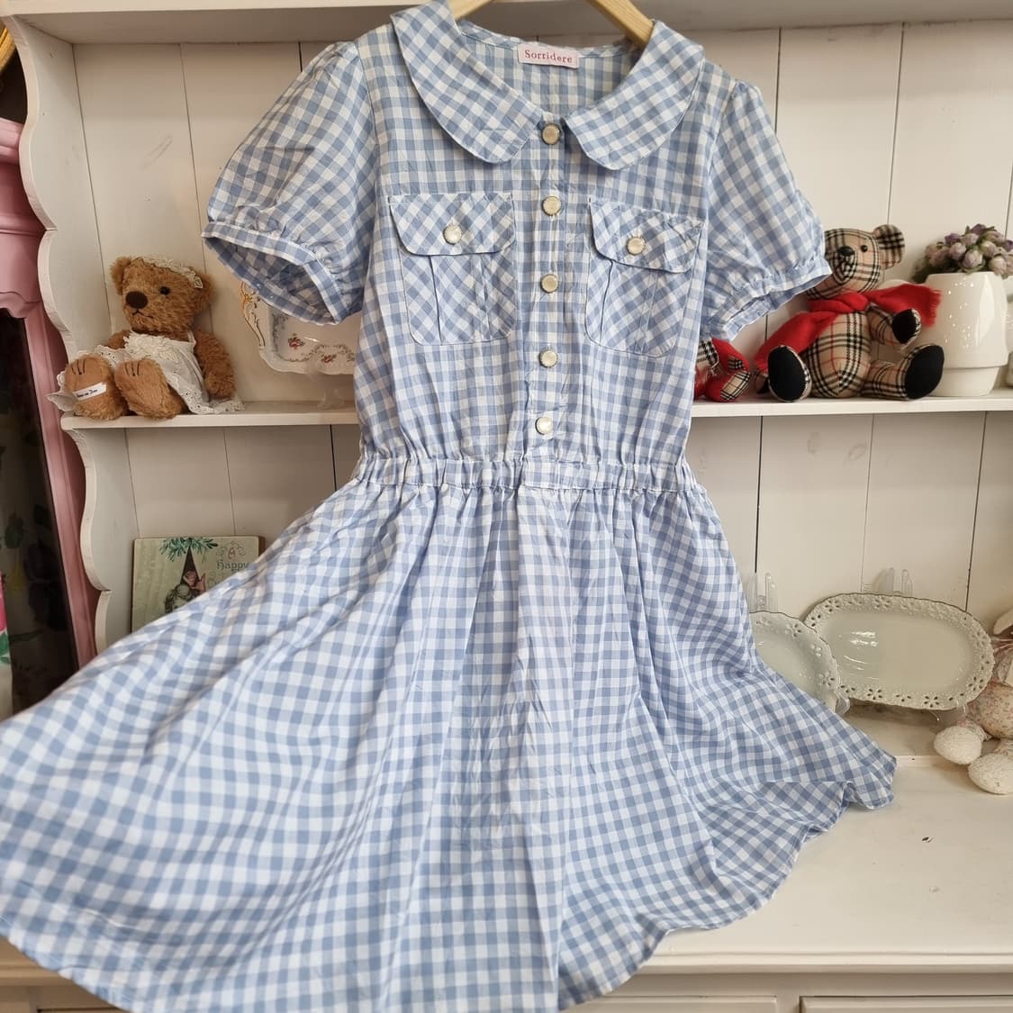 스카이블루 체크 세일러카라 원피스 상품이미지3