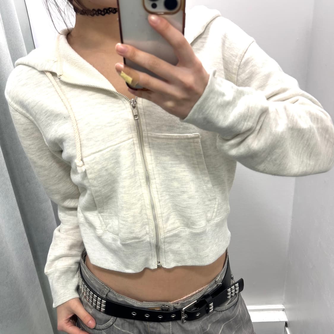 폴로 스포츠 멜란지그레이 크롭 후드집업 상품이미지2