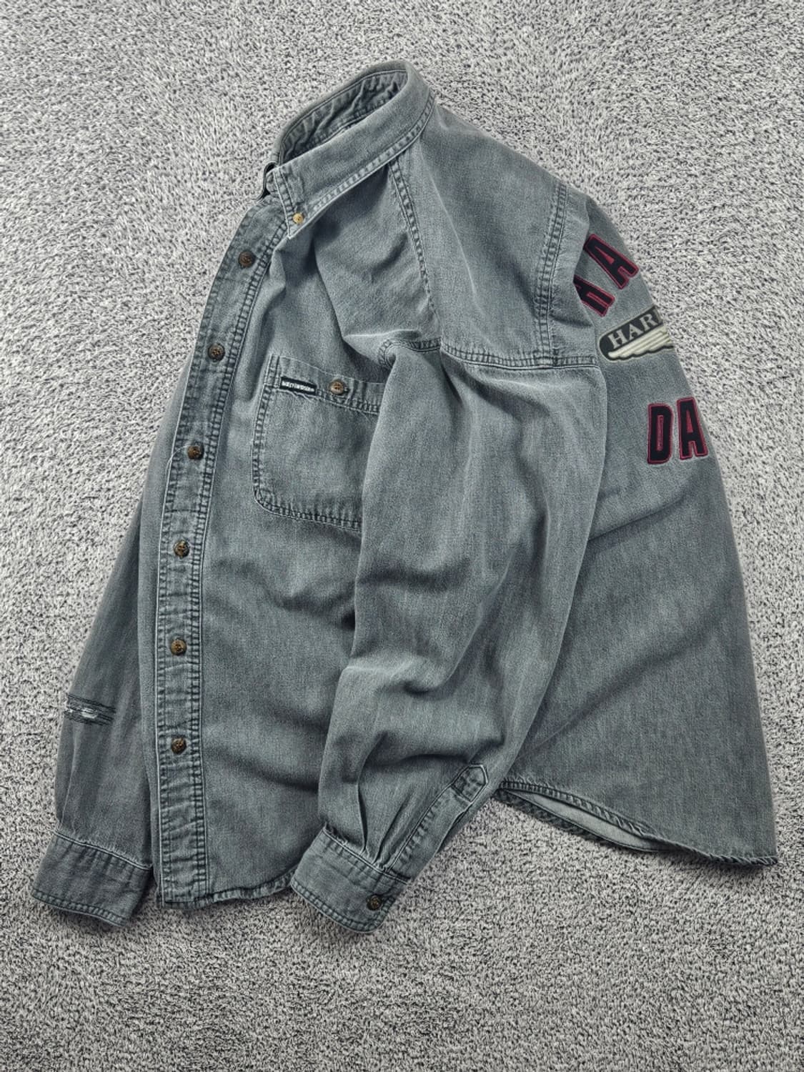 할리데이비슨 95주년 윙즈 그레이 포켓 셔츠 ( M추정 ) / 11588 상품이미지4