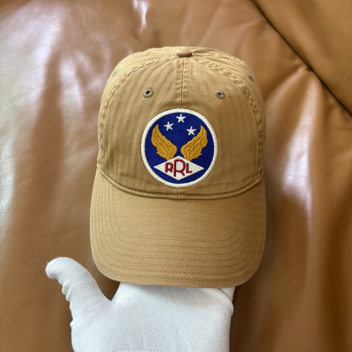 RRL 더블알엘 랄프로렌 폴로 윙로고 6패널 볼캡 모자 워시드 탄 상품이미지2