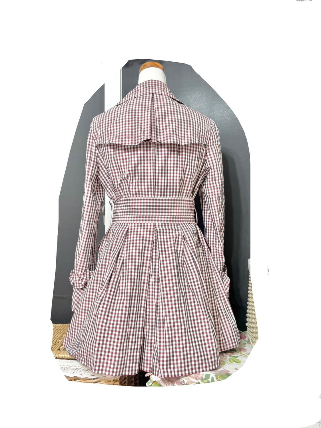  샤틴ㅡ 잔체크 트렌치 코트 M 새거수준 상품이미지2