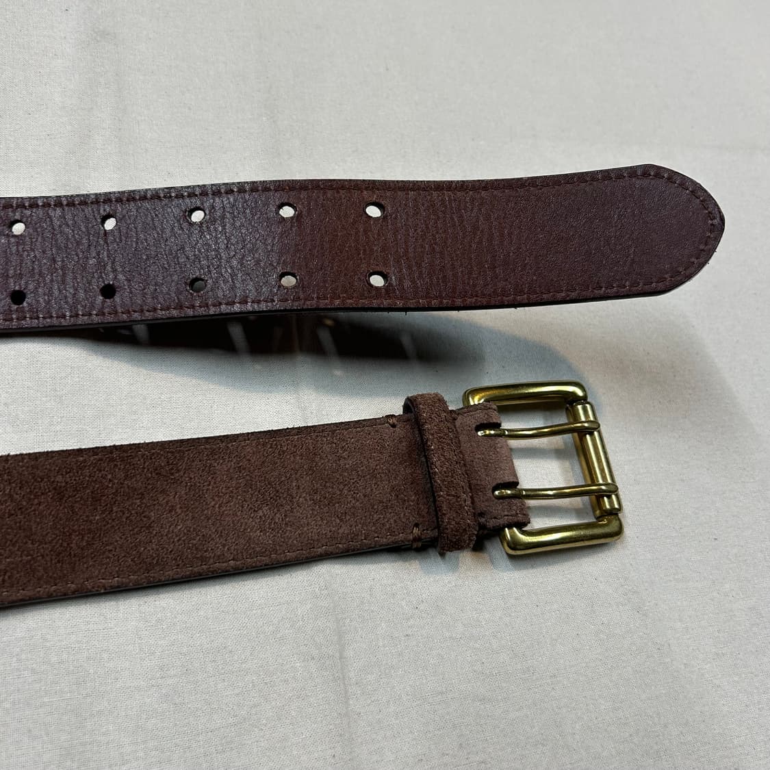 폴로 랄프로렌 스웨이드 가죽 더블 프롱 벨트 브라운 상품이미지5