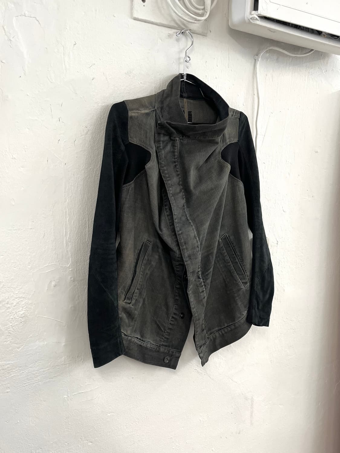 릭오웬스 2011 데님 레더 하이넥 드레이프 자켓 상품이미지2