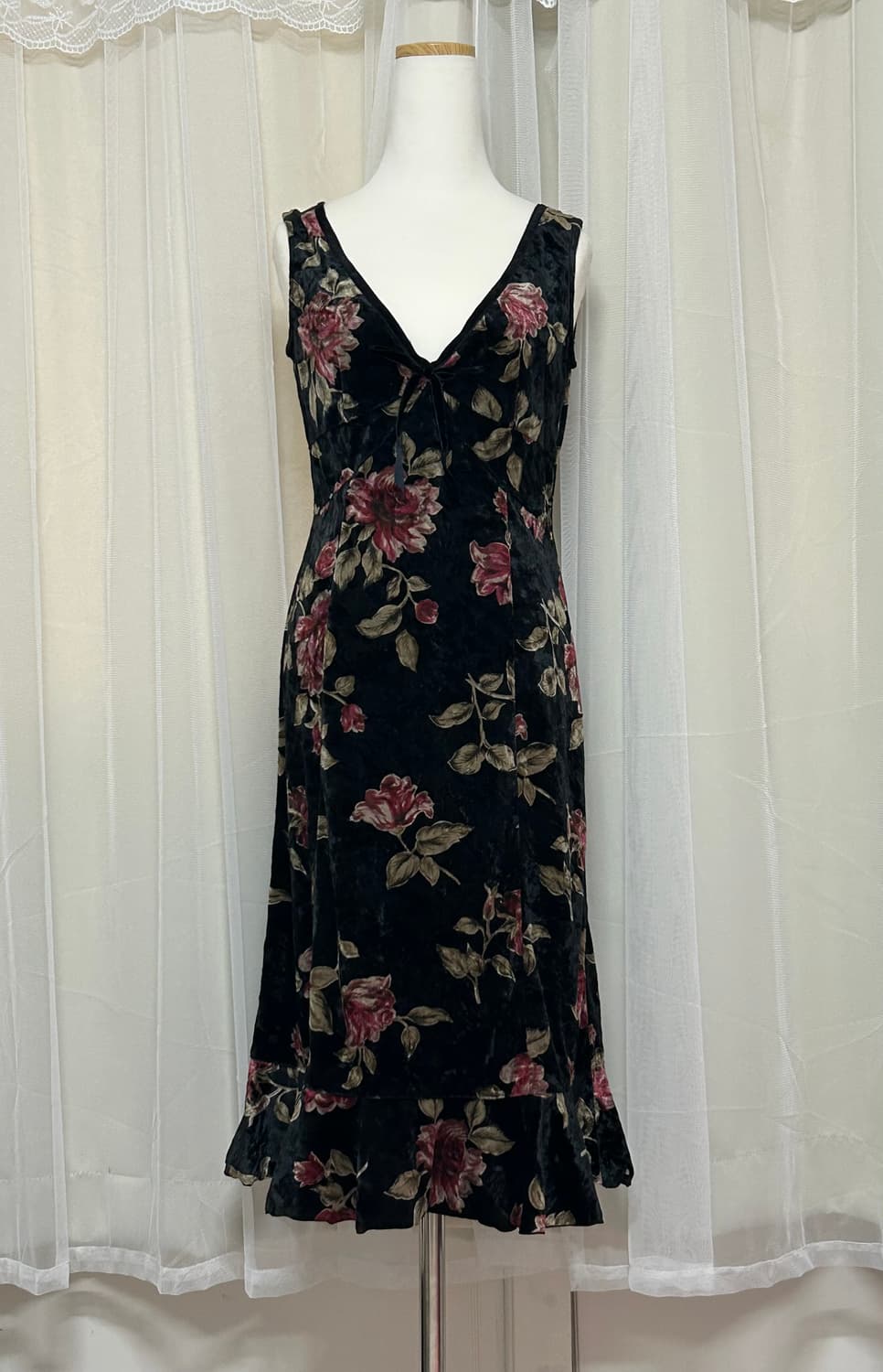 L‘est rose 고딕 플라워 벨벳 리본 원피스 상품이미지1