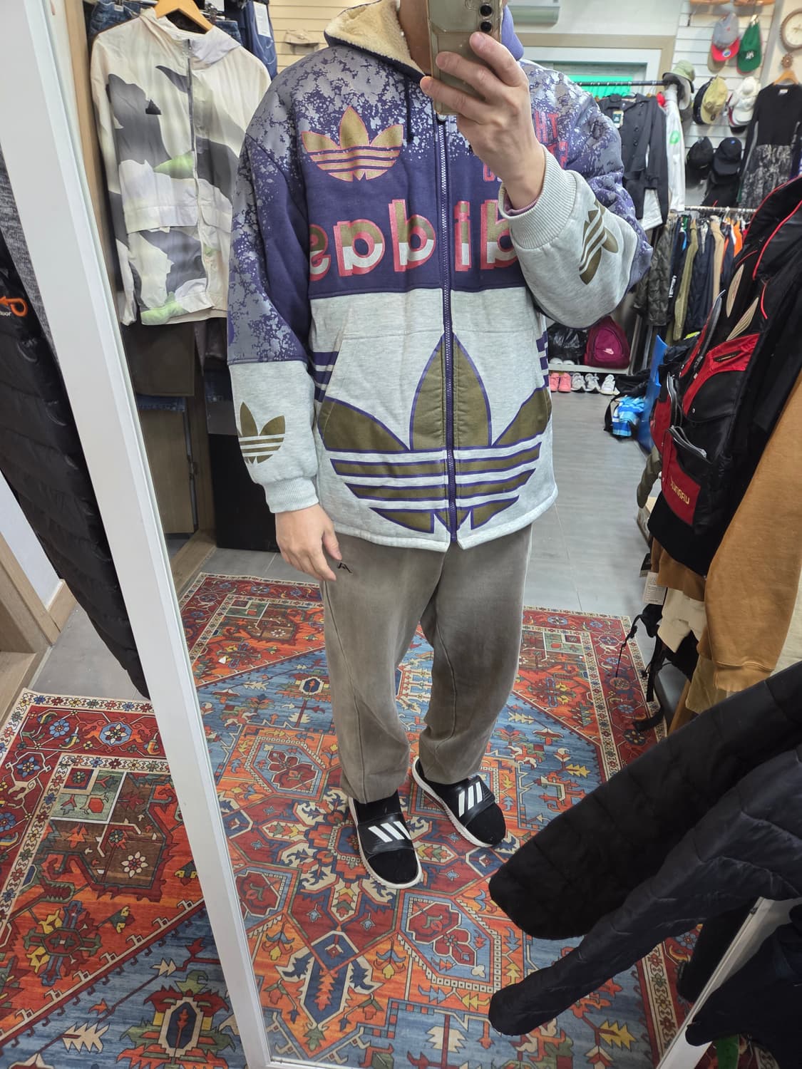 아디다스 일본판 빈티지 90s 빅로고 안감플리스 패디드 후드집업 자켓 L 상품이미지8