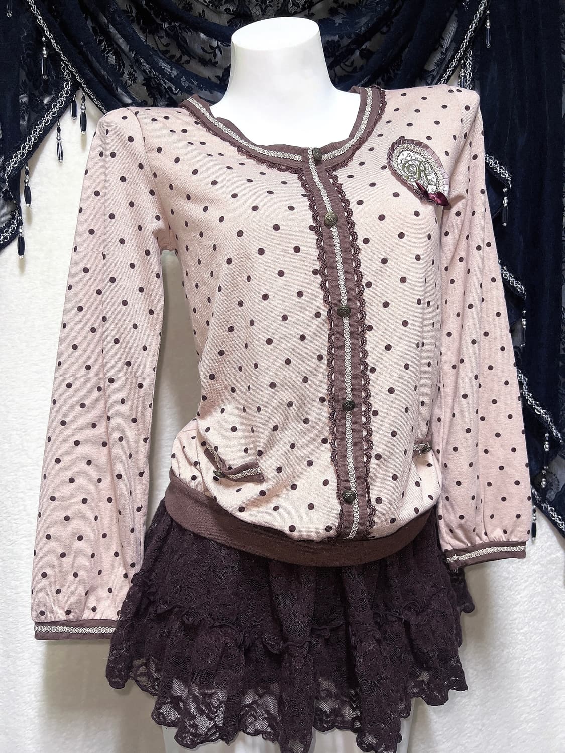 엑시즈팜 딸기초코 도트 땡땡이 블라우스 로걀탑 라떼갸루 러블리 핀터 상품이미지2