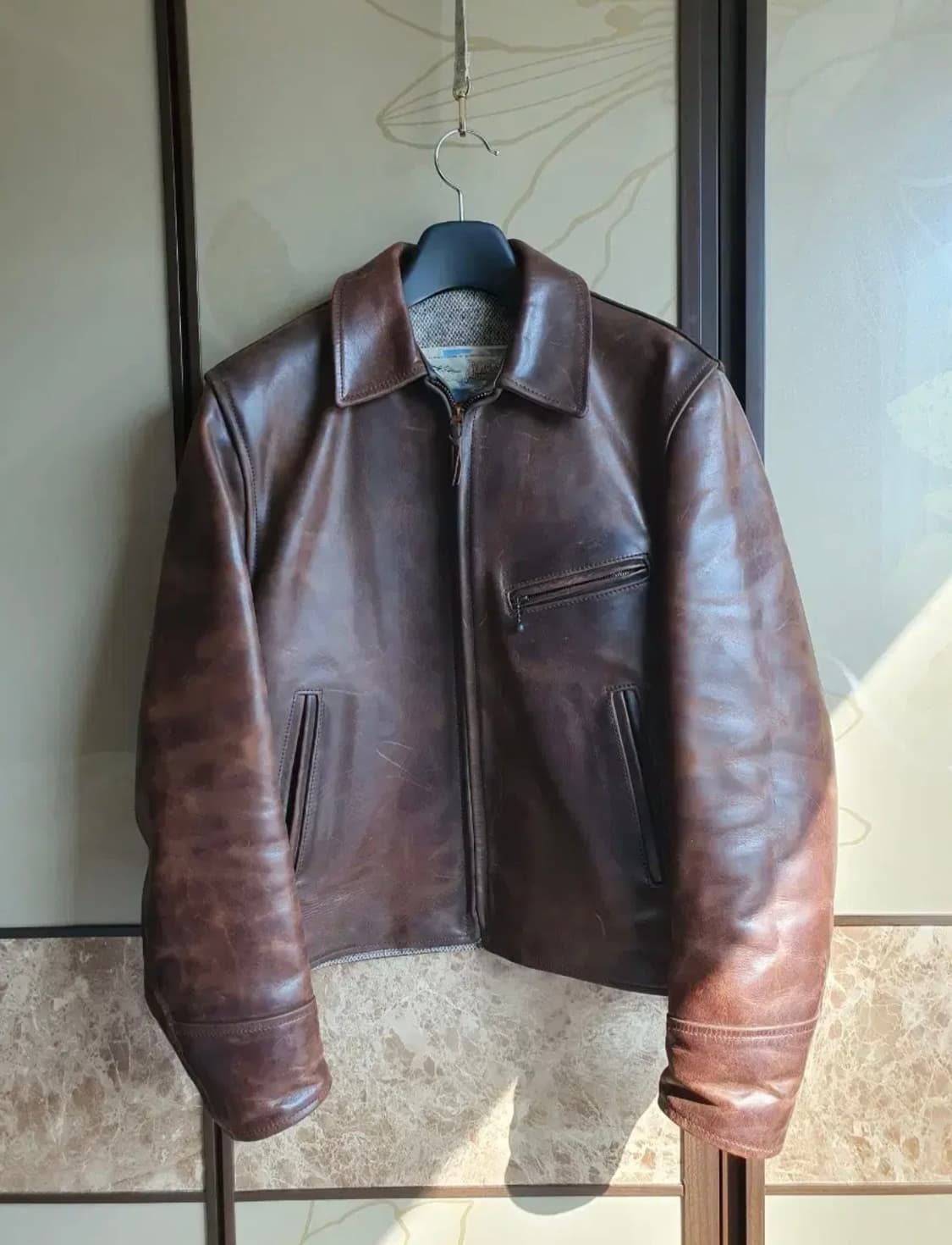 에어로레더 하프벨트 홀스하이드(말가죽) 자켓 38   상품이미지1