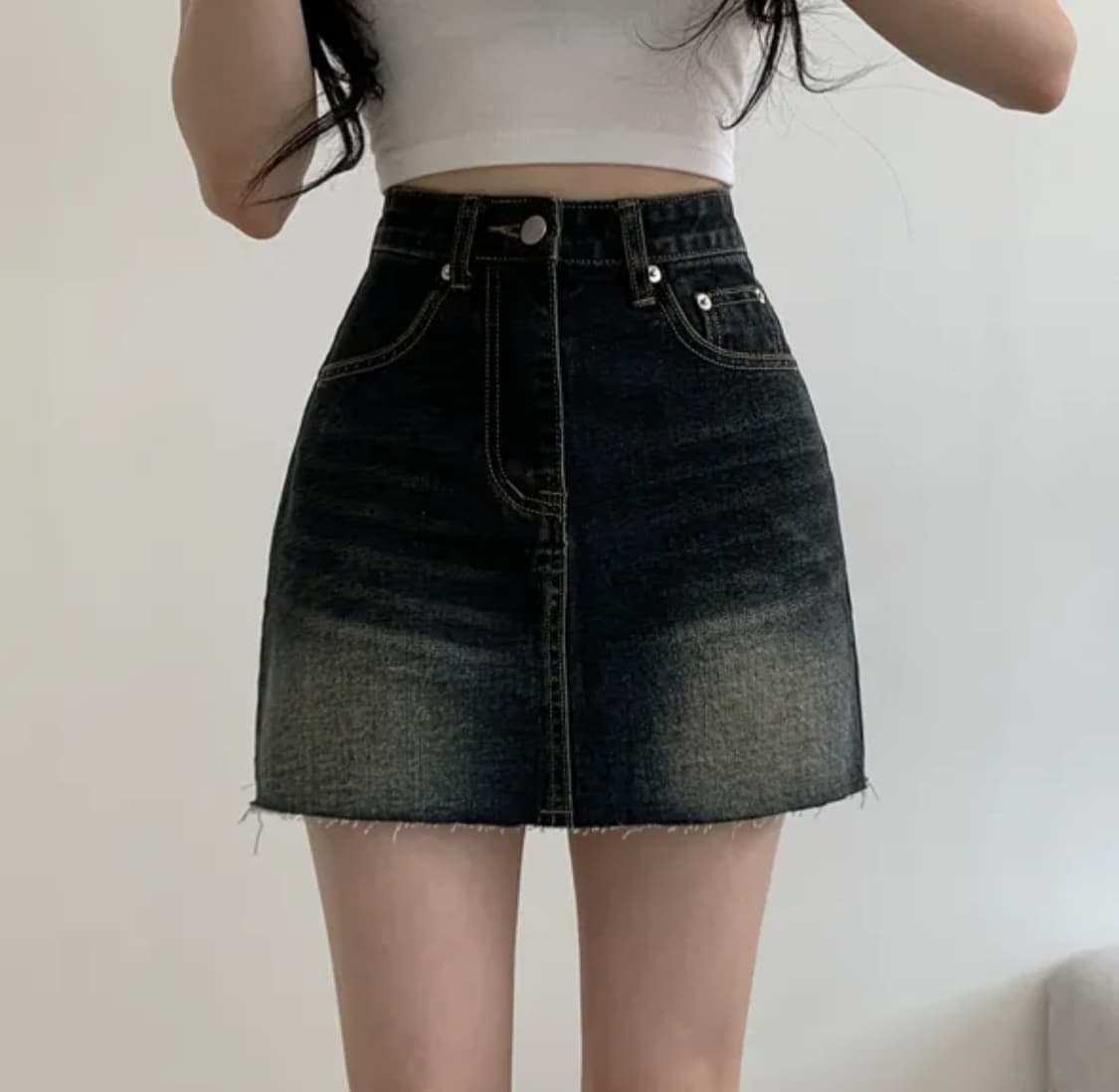 에이블리 부기샵 흑청 워싱 데님 미니스커트 치마 상품이미지2