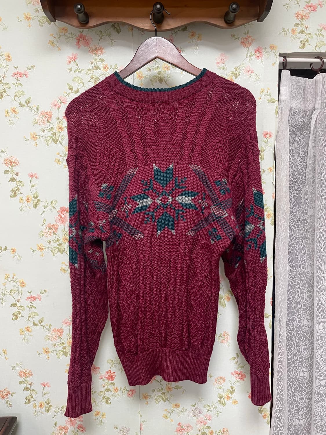 노르딕패턴 와인 니트 상품이미지2