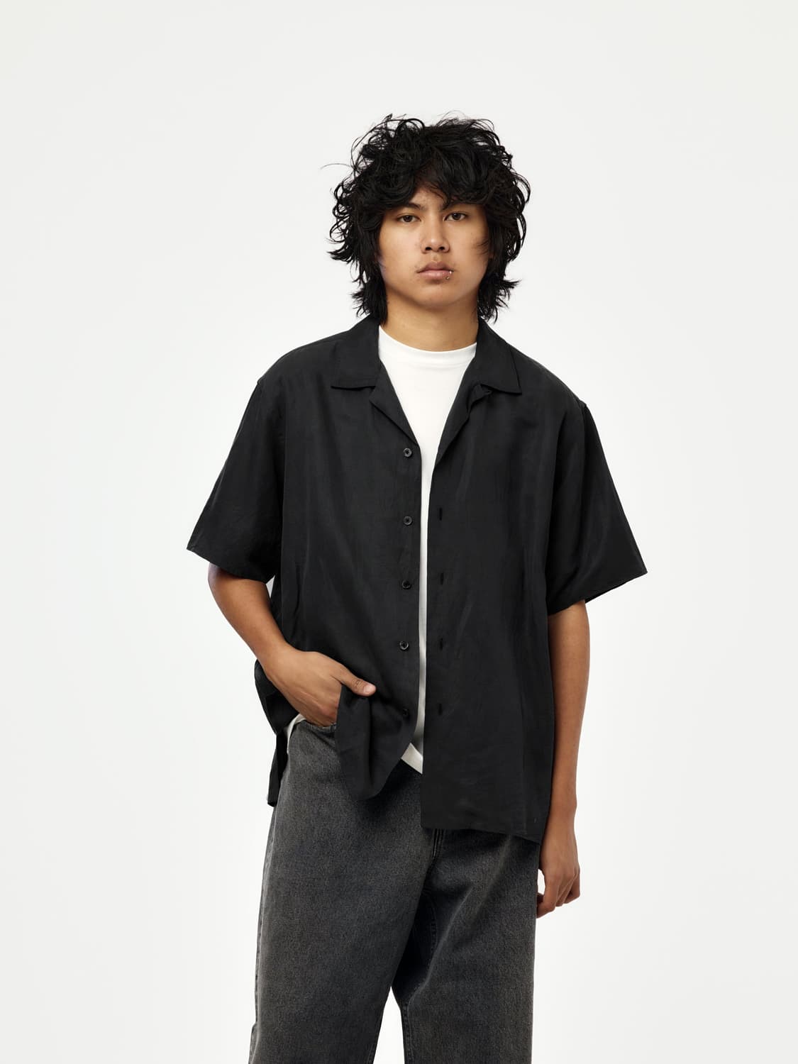 아프레쎄 26ss 빈티지 리넨 실크 오픈 카라 셔츠 새상품 상품이미지1