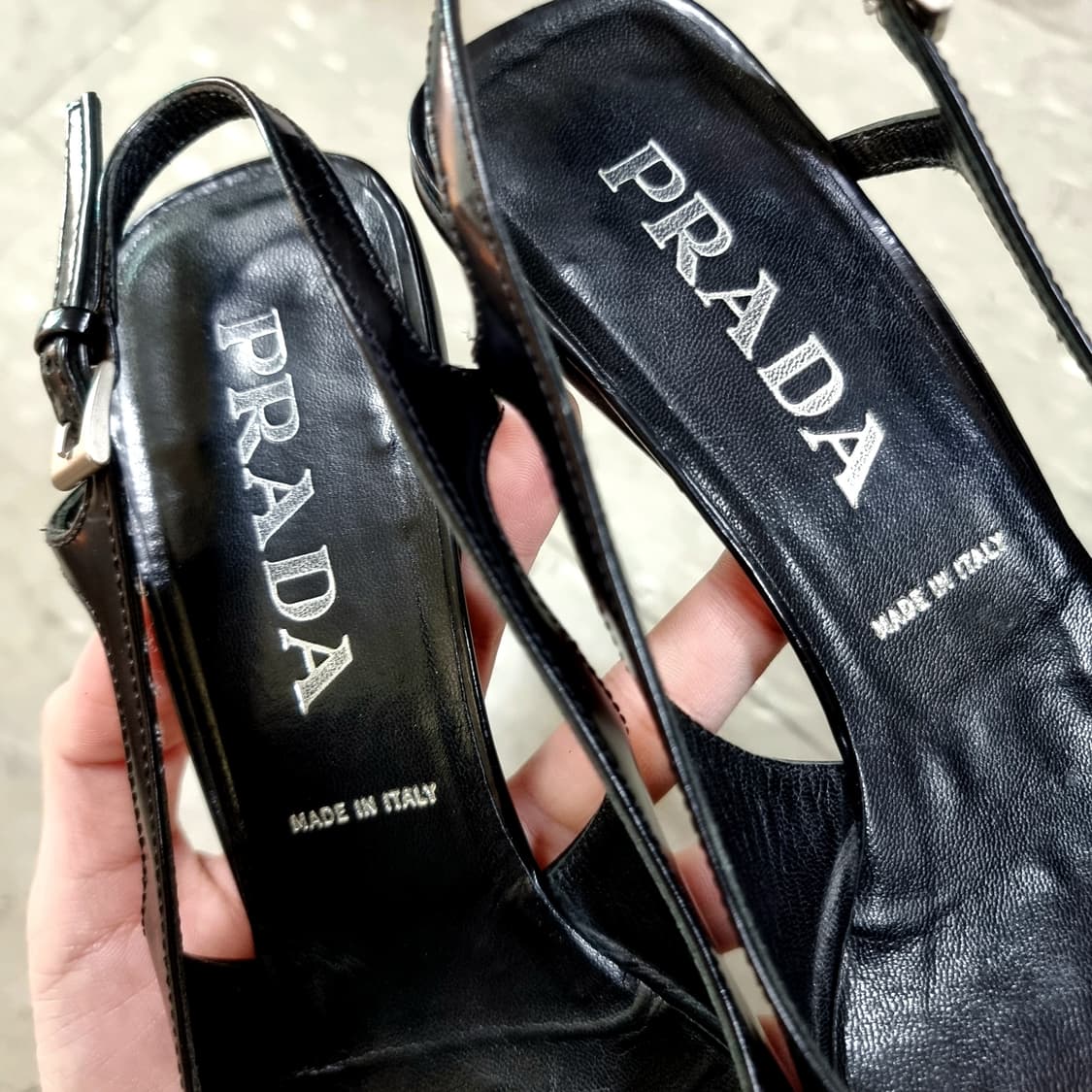 프라다 PRADA 에나멜 샌들 구두 슬링백 슈즈 키튼힐 (230/36) 상품이미지7