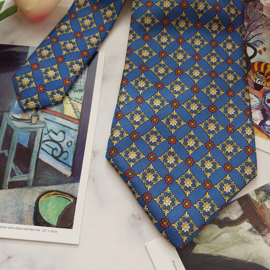 니나리치 실크 블루 모자이크 패턴 넥타이 10.2cm A+등급 K1302 상품이미지3