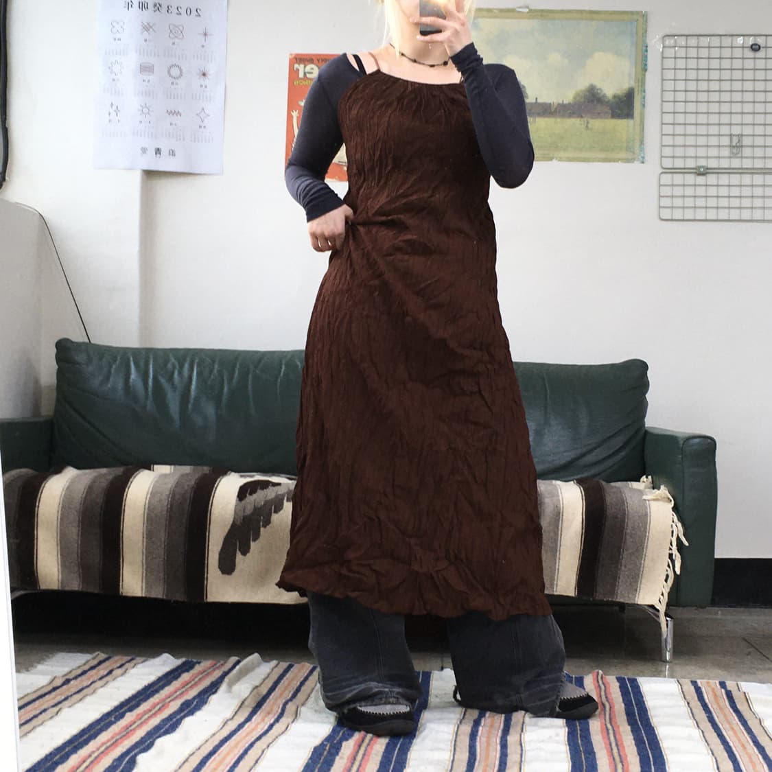 투티/0152 브라운 주름 셔링 롱원피스 상품이미지2