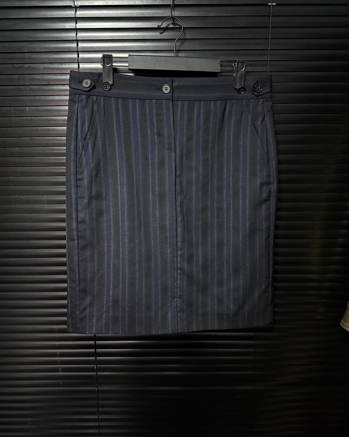 띠어리 울 모 스트라이프 남색 네이비 차콜 블랙 검정 오피스 치마 스커트 상품이미지2