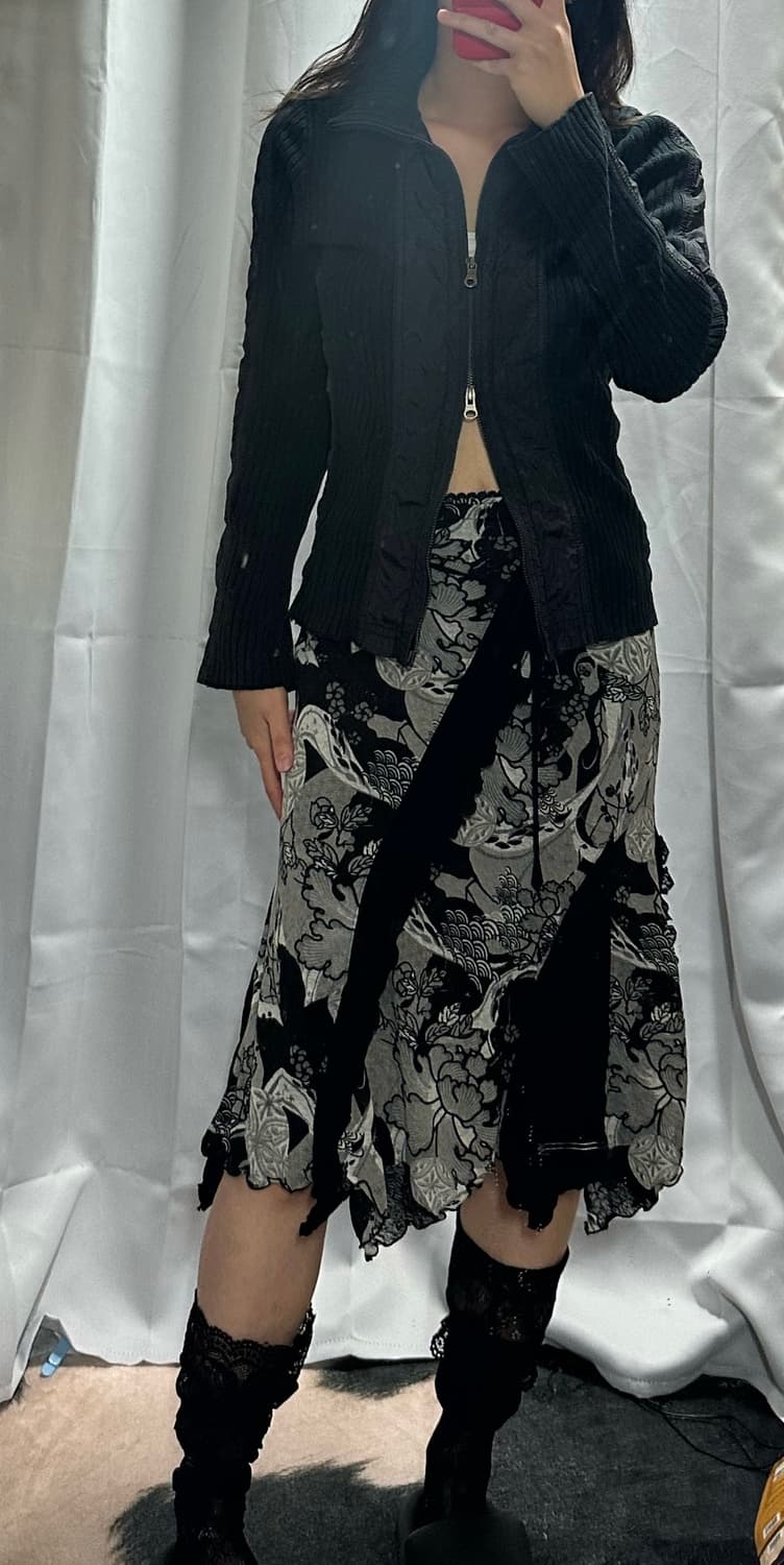 와투케 골지+나일론 투웨이 집업 오즈온 오존 오리엔탈 스커트 코디 상품이미지2