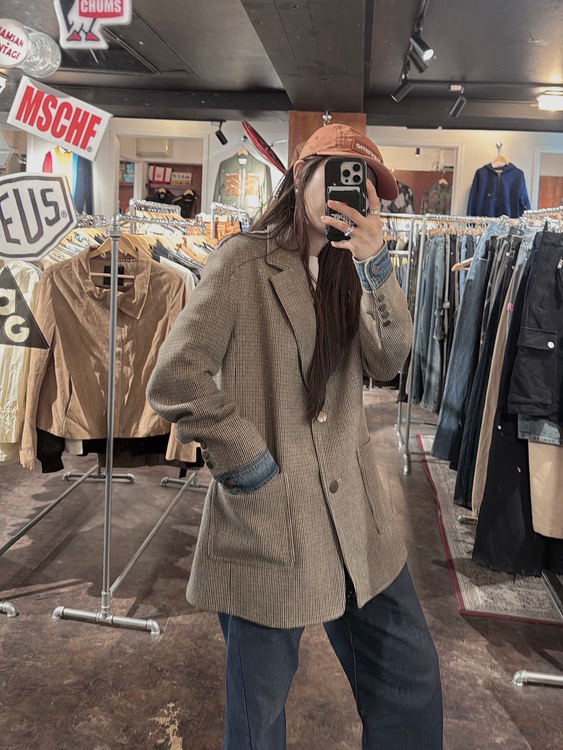 SJYP 에스제이와이피 울혼방 체크 헤링본 데님 포인트 오버핏 자켓 S 상품이미지4