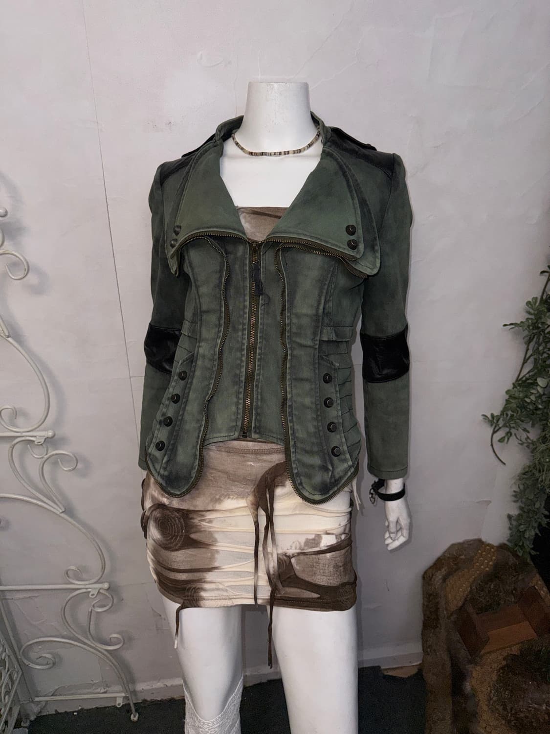 Washing green denim stud zipper rider jk 상품이미지7