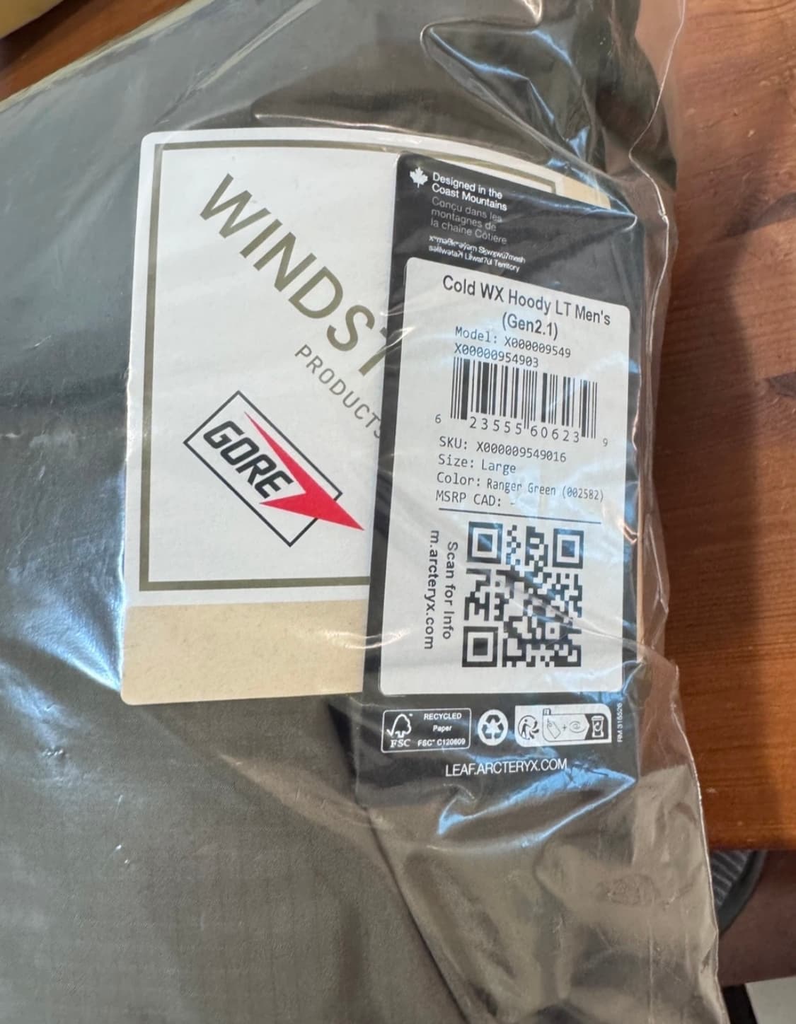 아크테릭스 리프콜드 wx후디 2.1 레인저그린 L 상품이미지2