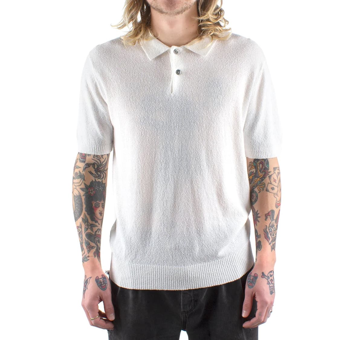 스투시 텍스쳐드 숏슬리브 폴로 스웨터 본 M 사이즈 상품이미지1