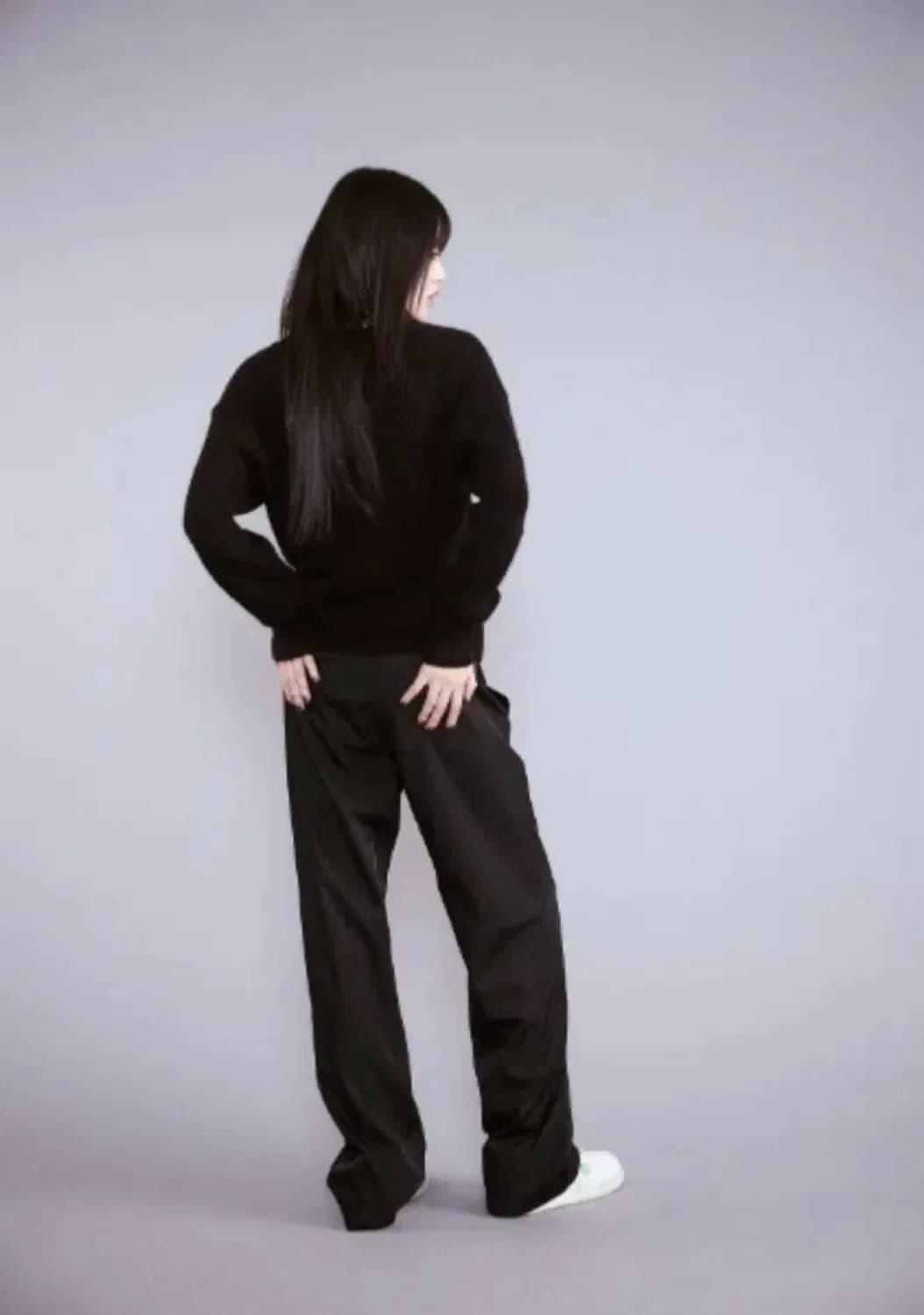 새상품)) 애즈온 리닝 새틴 트라우저 팬츠 스트라이프 슬랙스 블랙 상품이미지4