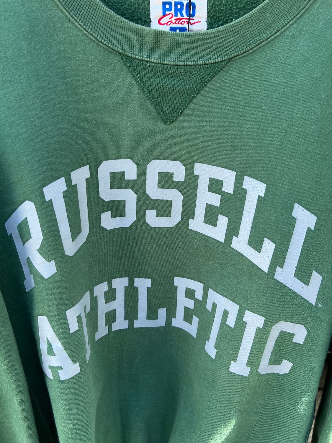 [M]90's 러셀 Made in USA 빈티지 그린 스펠아웃 스웻셔츠 상품이미지3