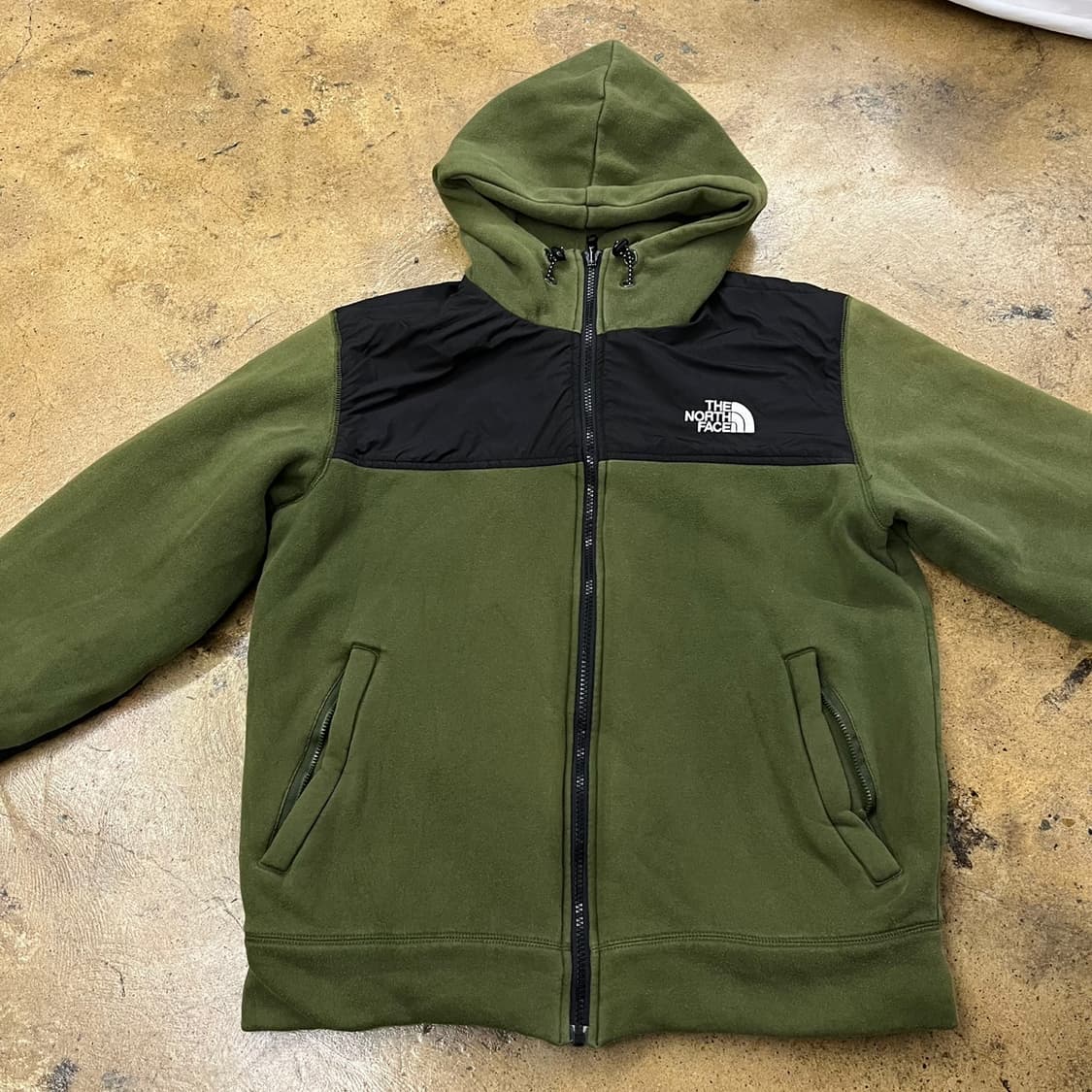 [정품/100] 노스페이스 기모 후드집업 그린 블랙 b18 상품이미지5