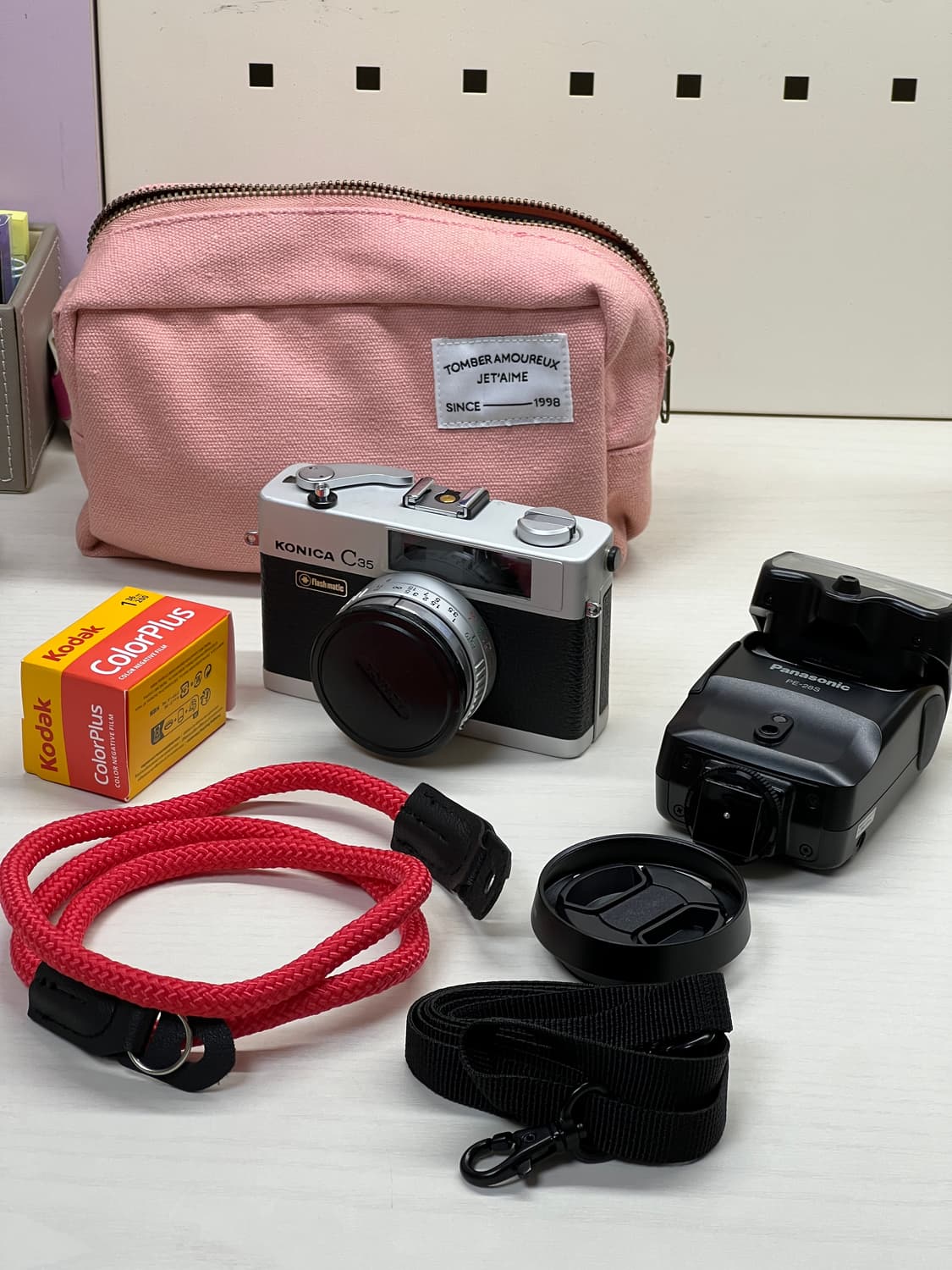 코니카 C35 flashmatic 필름카메라 + 파나소닉 플래시 상품이미지1