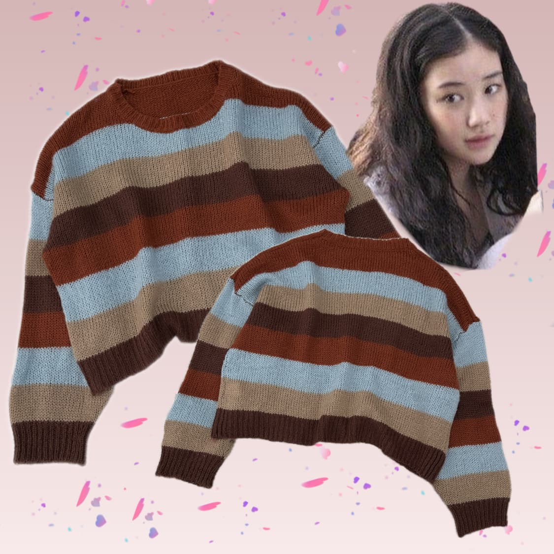 하구미 그런지 가을 겨울 오버핏 니트 히피 단가라 벌룬  크롭  상품이미지1