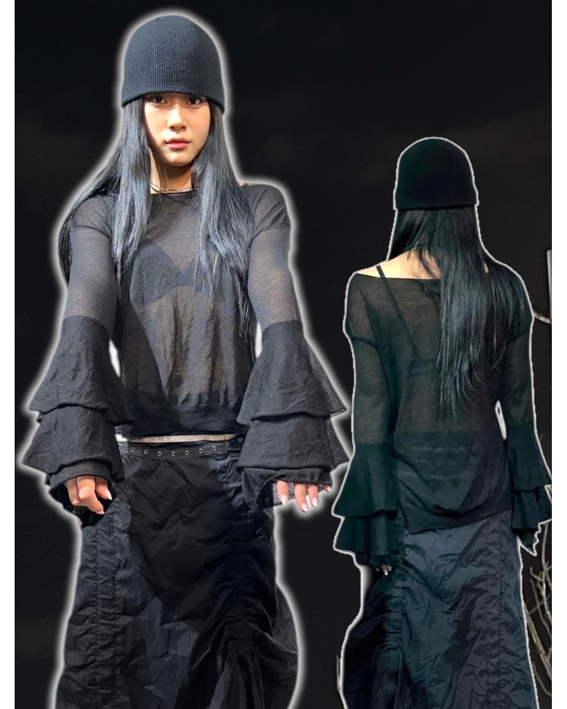 Jpn 고딕 시스루 프릴 디테일 슬리브 탑 M 상품이미지1