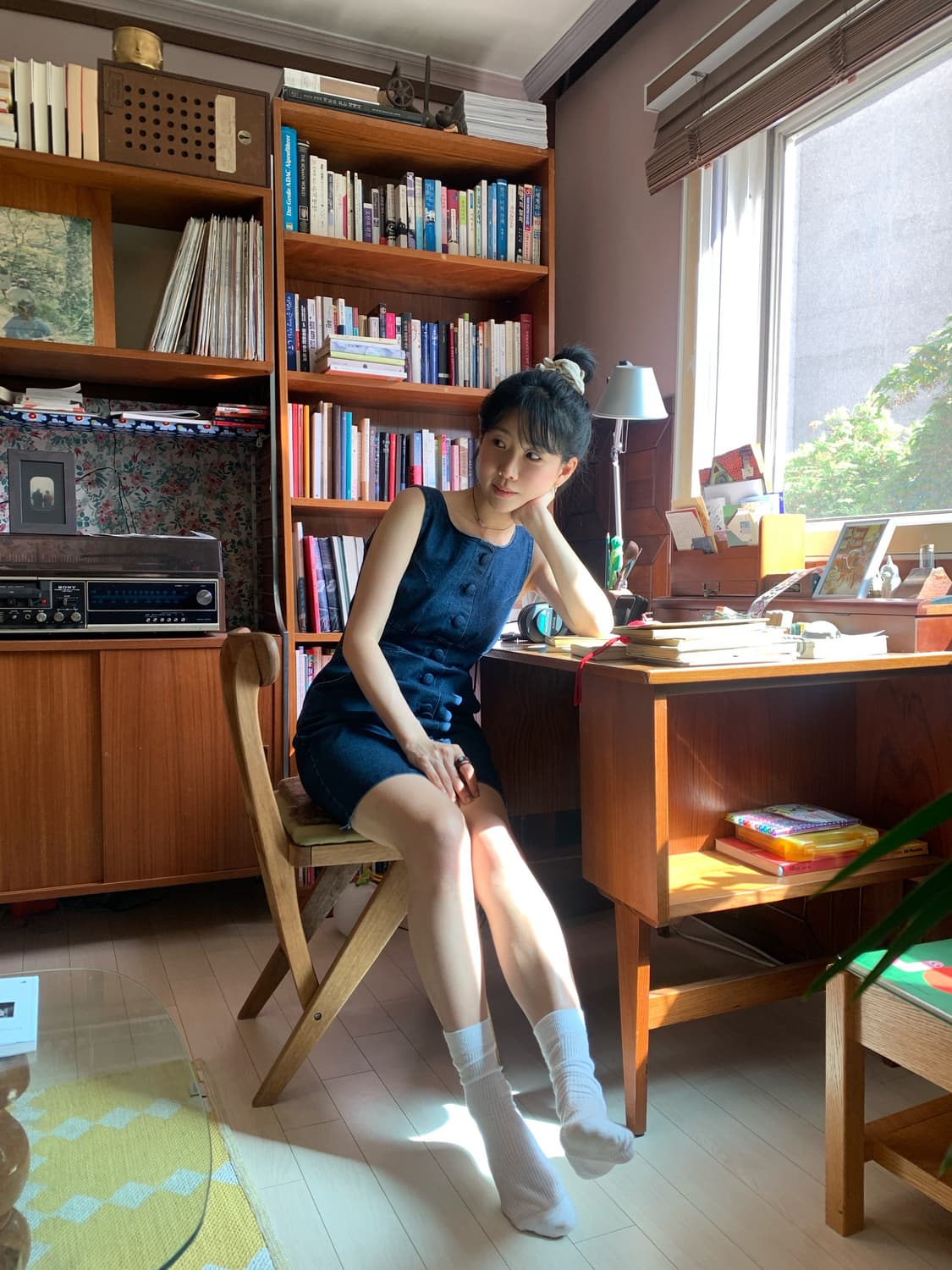 버튼 포인트 데님 미니 원피스 상품이미지2