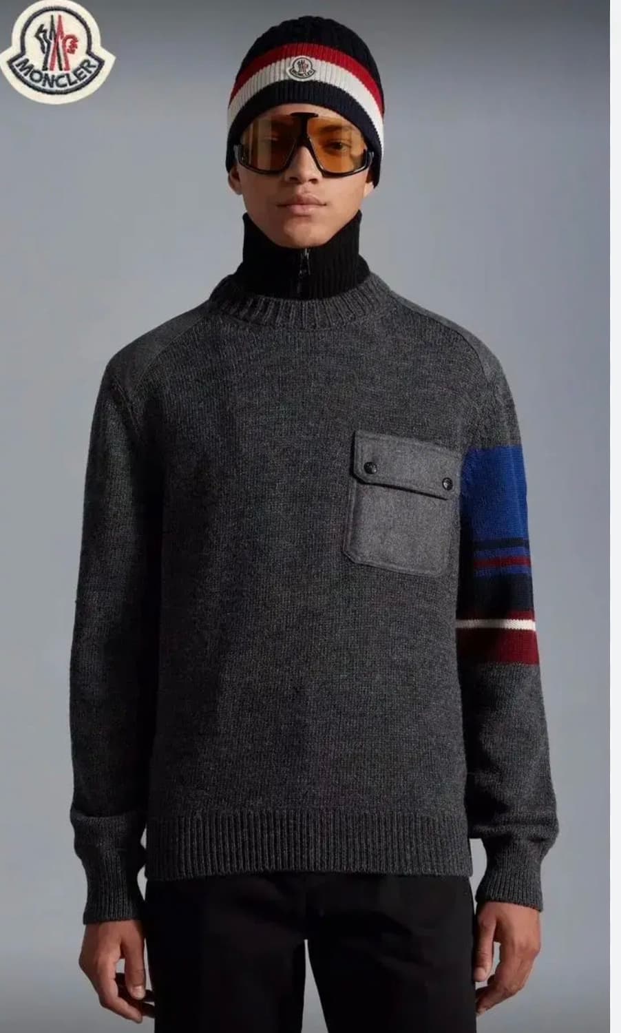 [S+급/3XL] 몽클레어 울 플란넬 믹스 스웨터 니트 그레이 상품이미지8