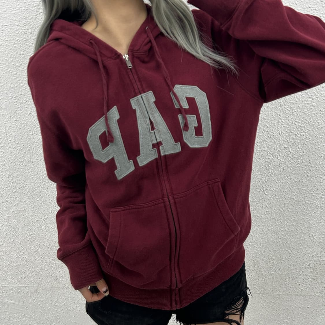  갭 센터로고 버건디 후드집업 M 상품이미지1