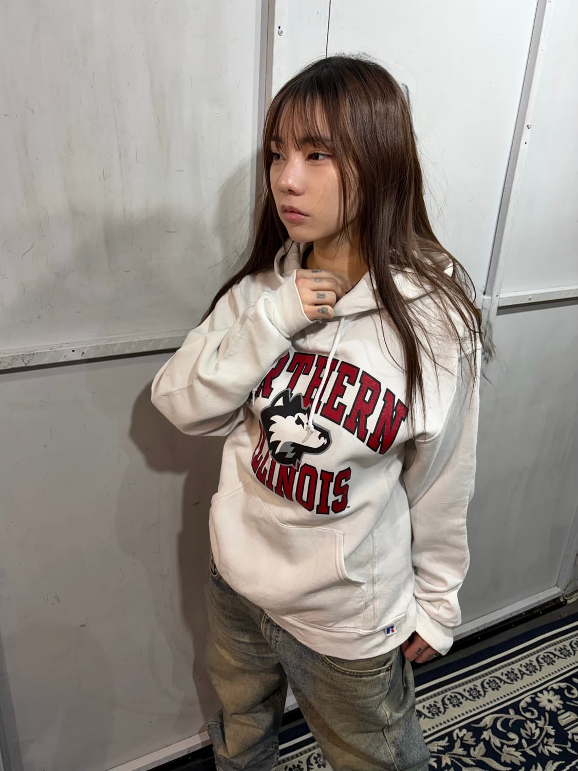 90s RUSSELL white printing hoodie 상품이미지1