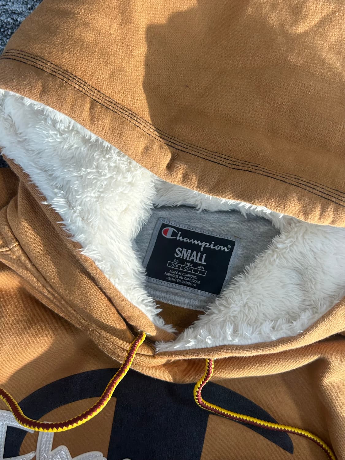 챔피온 x 팀버랜드 빅로고 쉐르파 된장 후드티 S 상품이미지5