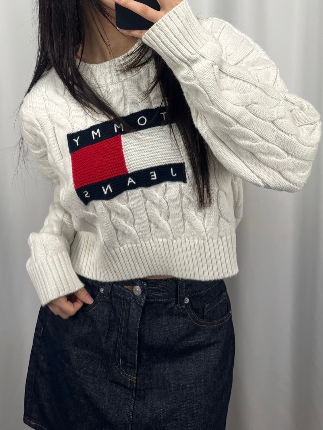 타미진스 크롭 꽈배기 니트 상품이미지1