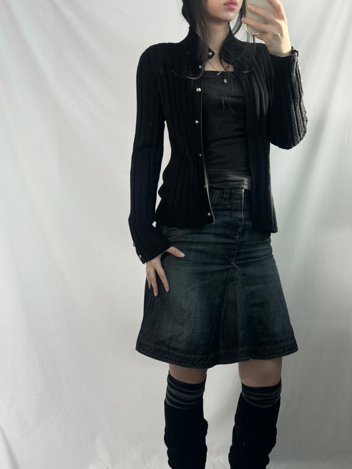 울 하이 넥 버튼 버튼 슬리브 가디건 상품이미지8