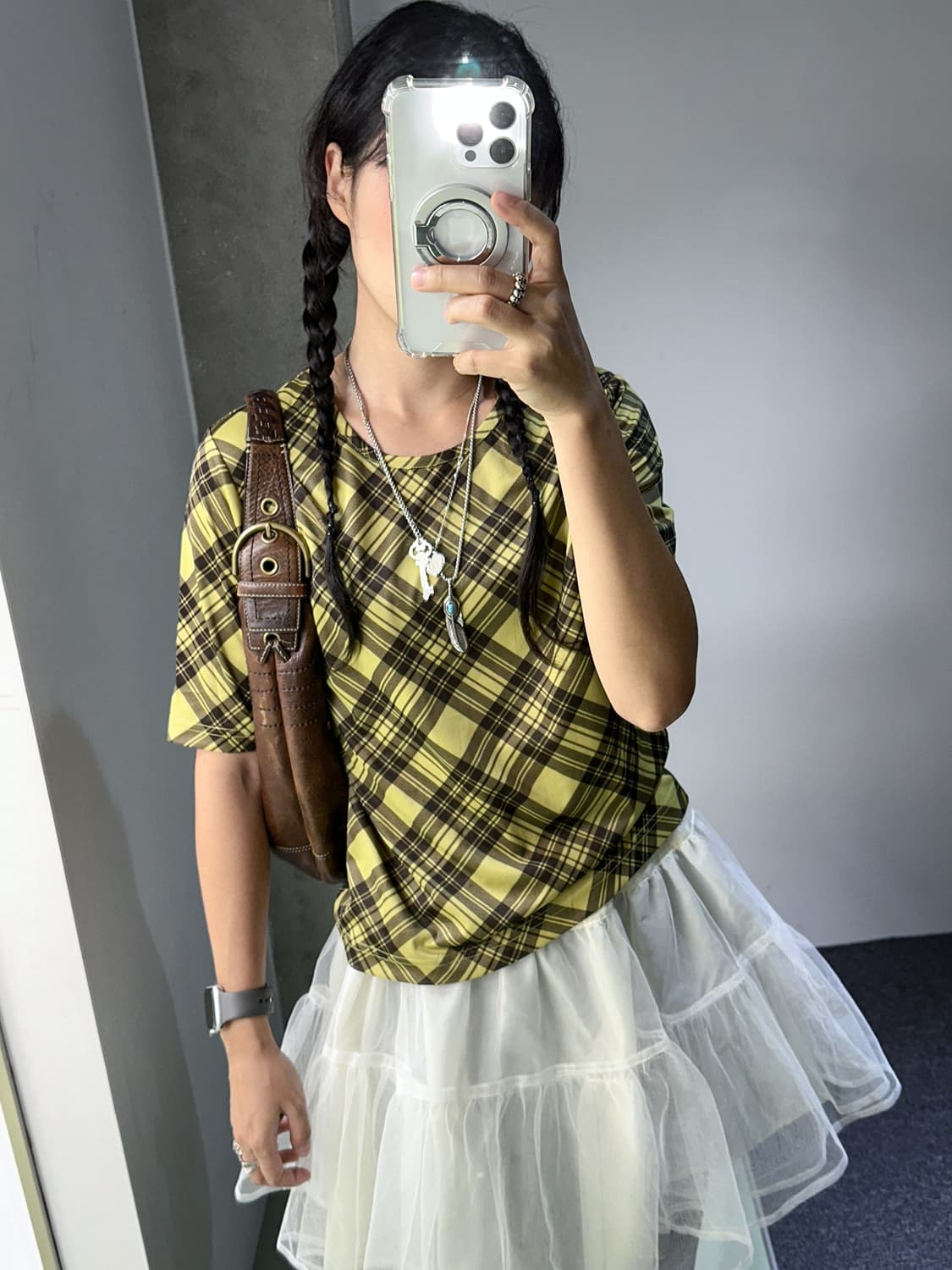 yellow checked top 상품이미지2