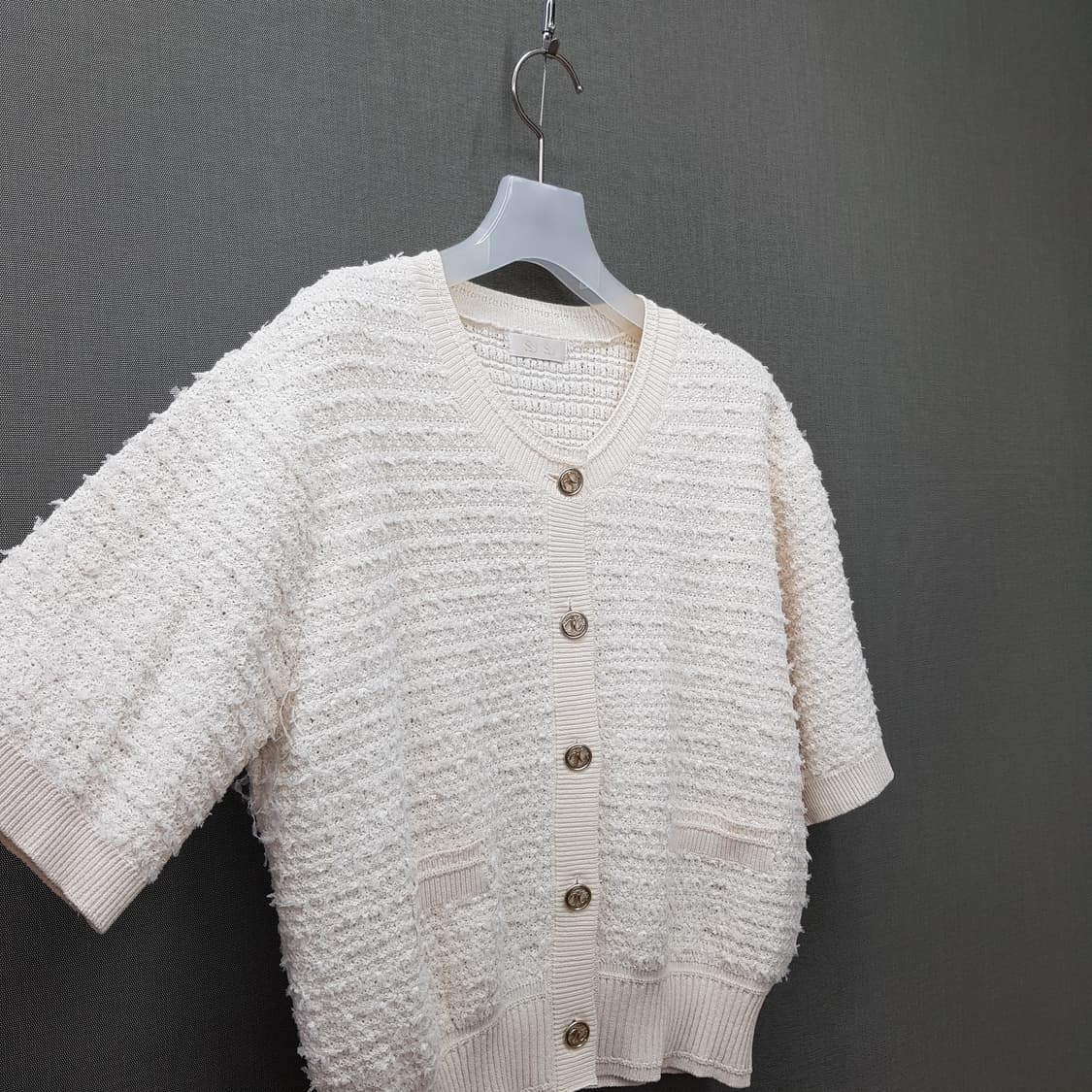 한섬 SJSJ 2022 아이보리 트위드 니트 반팔 가디건 F사이즈 상품이미지3