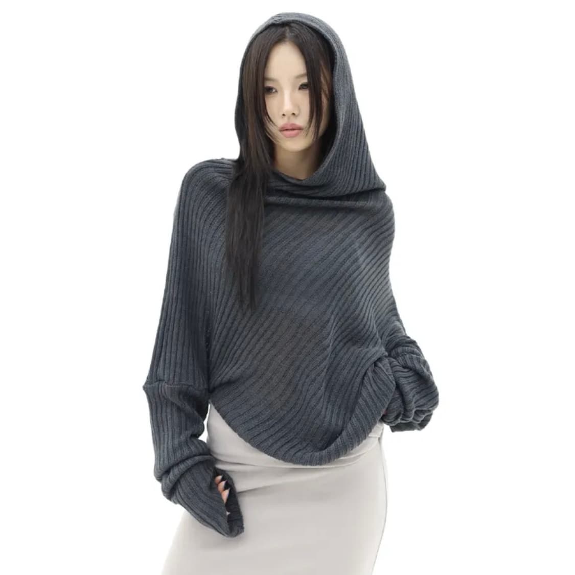 오프숄더 언발 후드 니트 상품이미지1