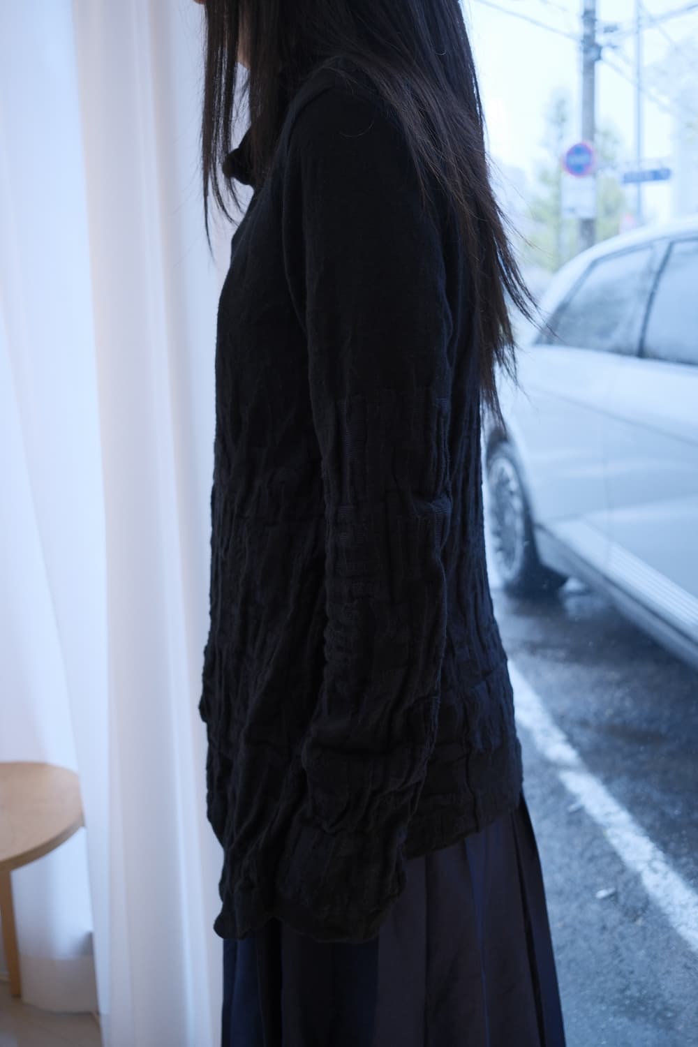 Lettering Jacquard wrinkled cardigan 상품이미지4